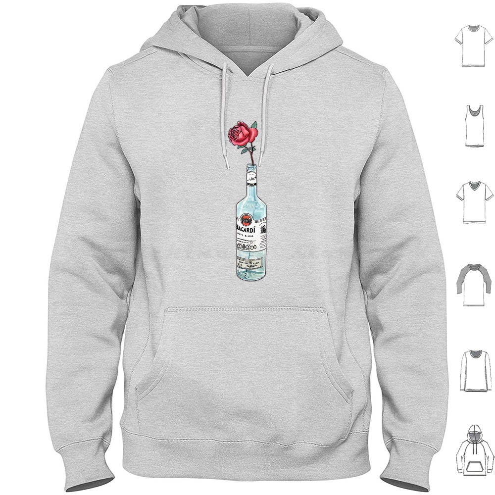 Beer Wine Gin - Rum Bacardi Flower Artwork Hoodie Cotton