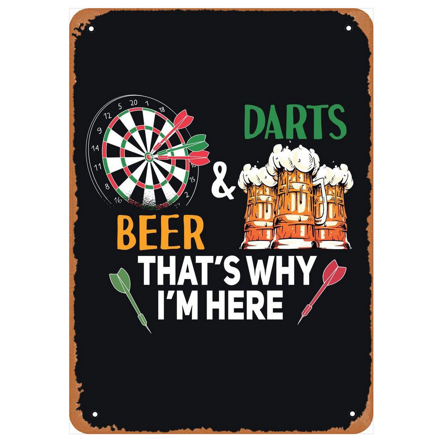 Vintage Darts & Beer Tin Sign, - Wine Tag Label recension och pris