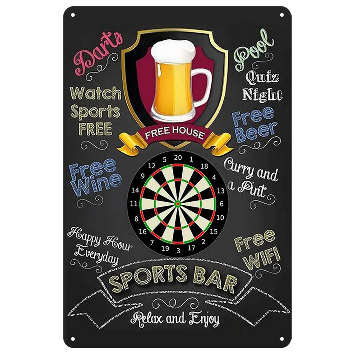 Vintage Darts & Beer Tin Sign, - Wine Tag Label recension och pris
