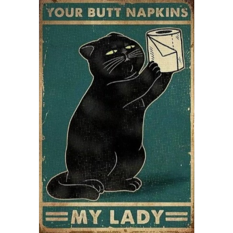 Black Funny Cat Metal Sign Vin - Wine Tag Label recension och pris